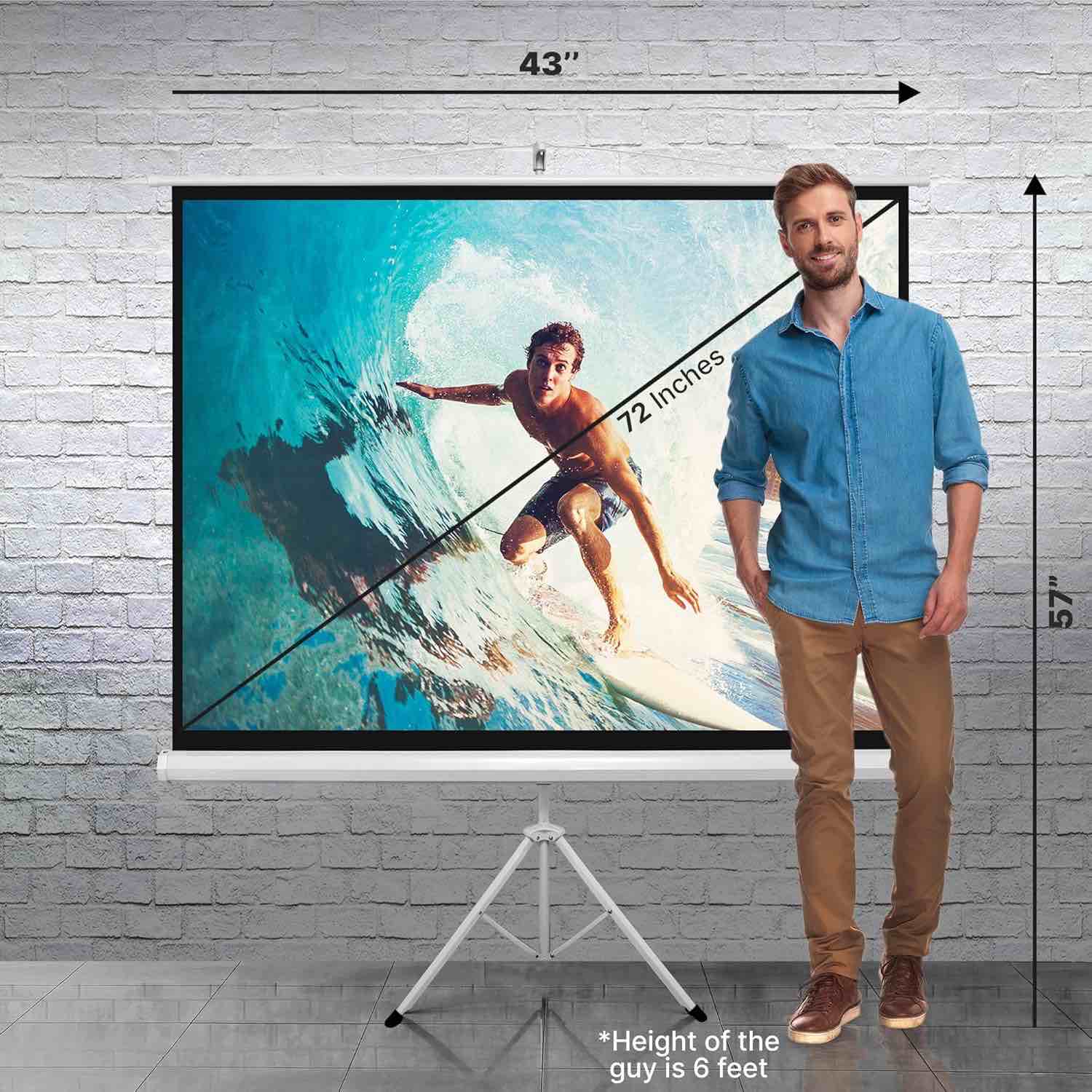 pyle 72 inch outdoor projector screen with stand-portable fold out roll up screen with tripod stand,white matte fabric 4:3 aspect ratio 4k hd quality black masking border,ideal for home and office use