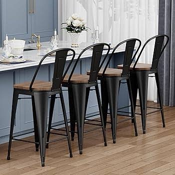 yongqiang 30 inch bar stools set of 4 black metal bar height stools modern farmhouse kitchen island barstools bar chairs with large wooden seat, high back