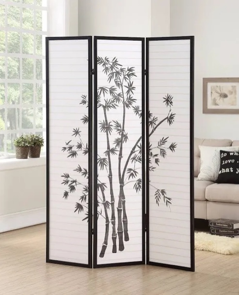 roundhill furniture 3-panel oriental shoji screen/room divider in black
