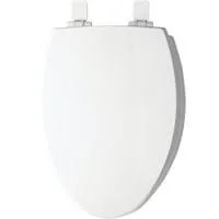mayfair edgewater - elongated enameled wood toilet seat in white with sta-tite  seat fastening system  and chrome hinge