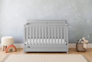 Condition photo showing New/Like New for graco hadley 5-in-1 convertible crib and changer with drawer (pebble gray) - crib and changing-table combo with drawer, includes changing pad, converts to toddler bed, daybed and full-size bed