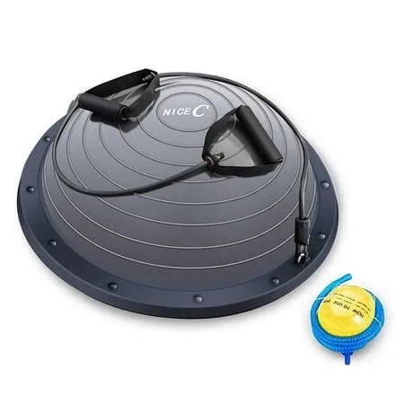 nice c balance ball, half ball, balance ball, exercise workout trainer, with resistant band, strength fitness yoga with bonus foot pump