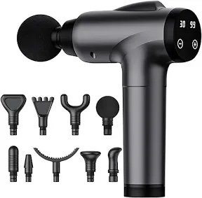 massage gun deep tissue, handheld electric muscle massager, high intensity percussion massage device for pain relief with 9 attachments & 30 speed(grey)