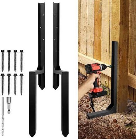 fence post repair kit 4 pack,30" heavy duty fence post stake spike with black powder-coated,thickened anchor ground spike for repair tilted/broken wood fence post