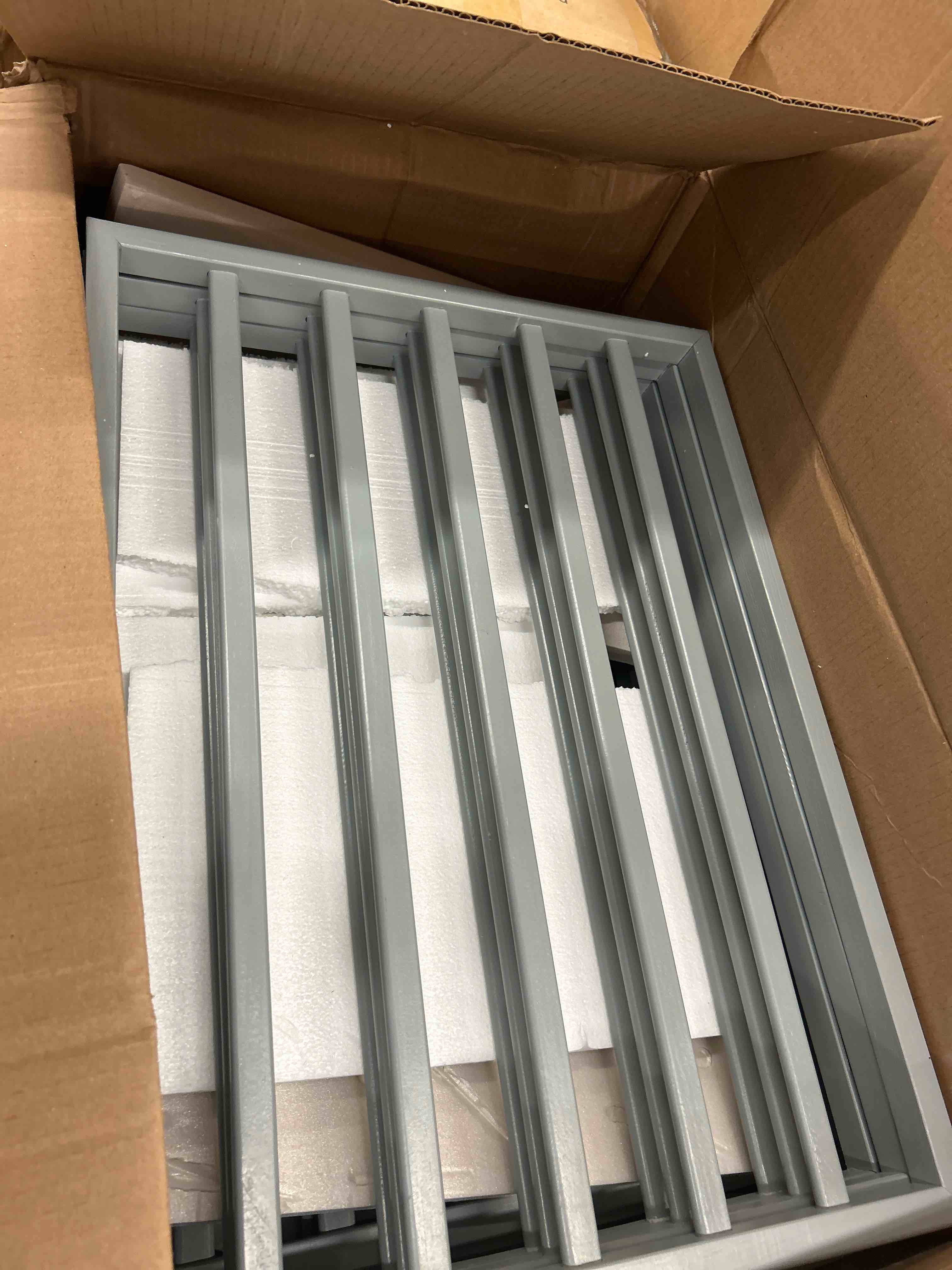 Condition photo showing New/Like New for pet gate - 3-panel indoor foldable dog fence for stairs, hallways, or doorways - 54x24-inch retractable wood freestanding dog gates by petmaker (gray) (1 item per bid)