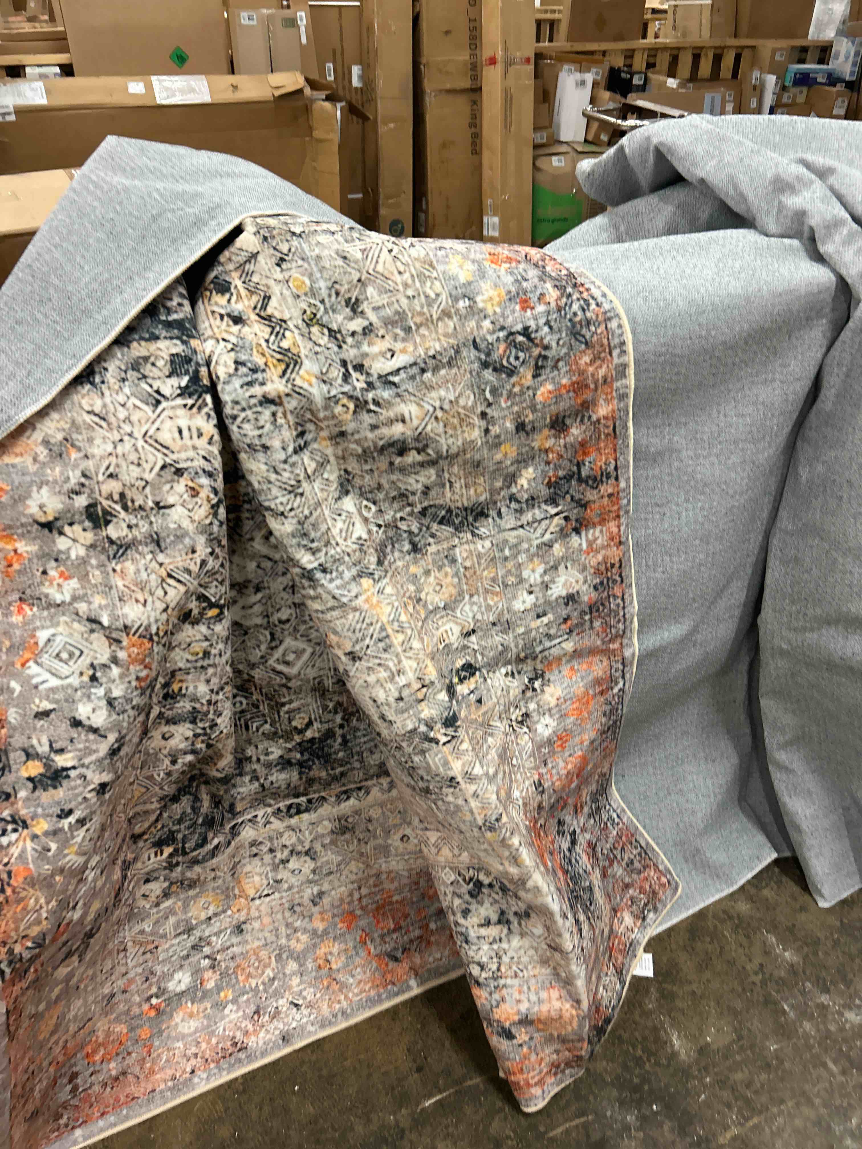 Condition photo showing New/Like New for champlant area rug 9'x12' washable vintage traditional mat distressed indoor foldable thin retro accent floral print non slip carpet for living room dining room office large rugs