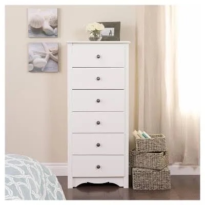 prepac astrid tall white dresser: 16.5"d x 19.75"w x 50"h, 6-drawer chest for bedroom by prepac - perfect chest of drawers for ample storage
