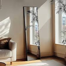 Condition photo showing New/Like New for delma wall full length mirror,standing mirror full body,large floor for wall door bedroom bathroom living room with aluminium frame(with stand,56x15 inches -black)
