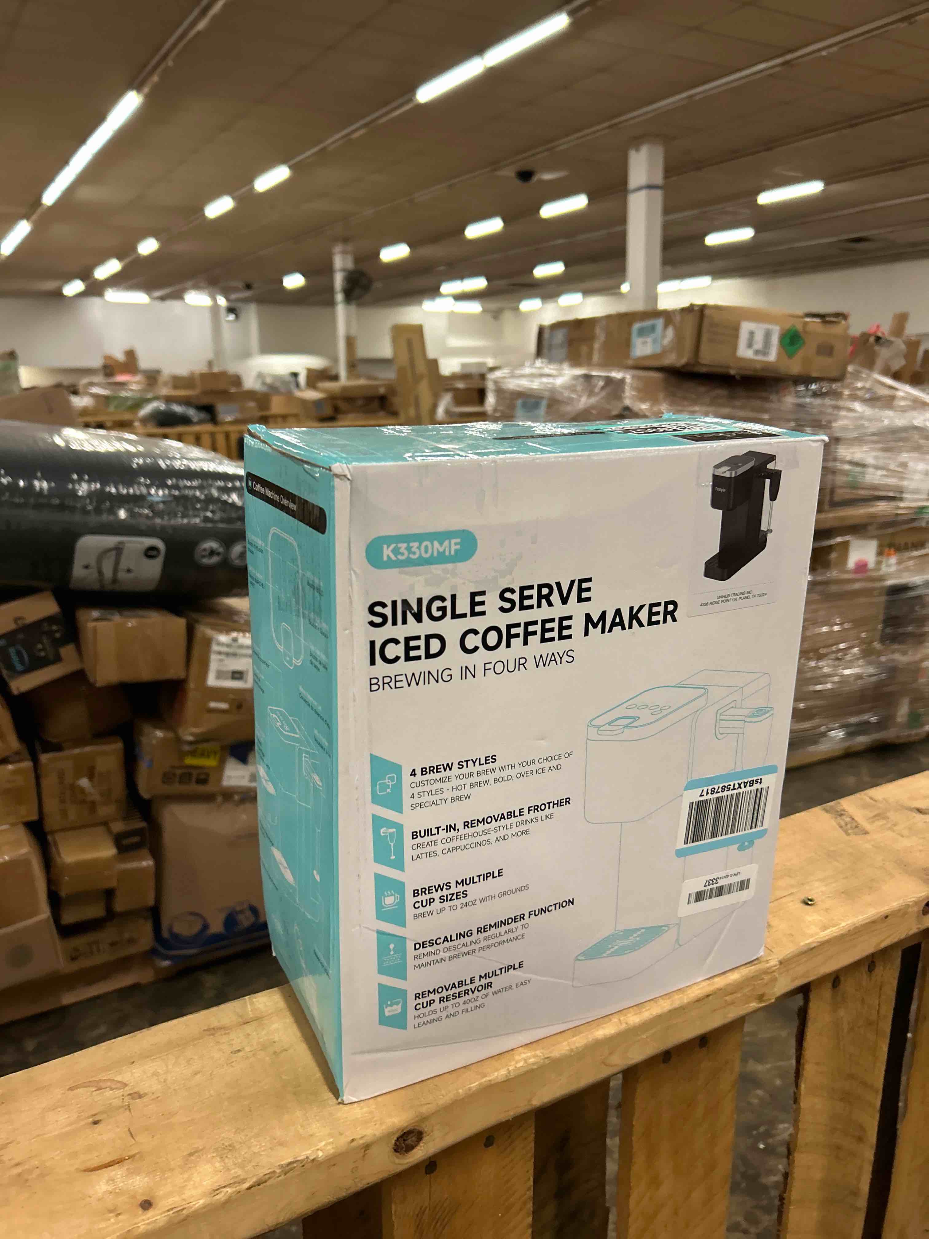 Condition photo showing New/Like New for tastyle single serve coffee maker with built-in detachable milk frother, iced and hot coffee machine for k cup & grounds, 40oz removable water reservoir, 6 cup sizes, fits 7.3" travel mug, black