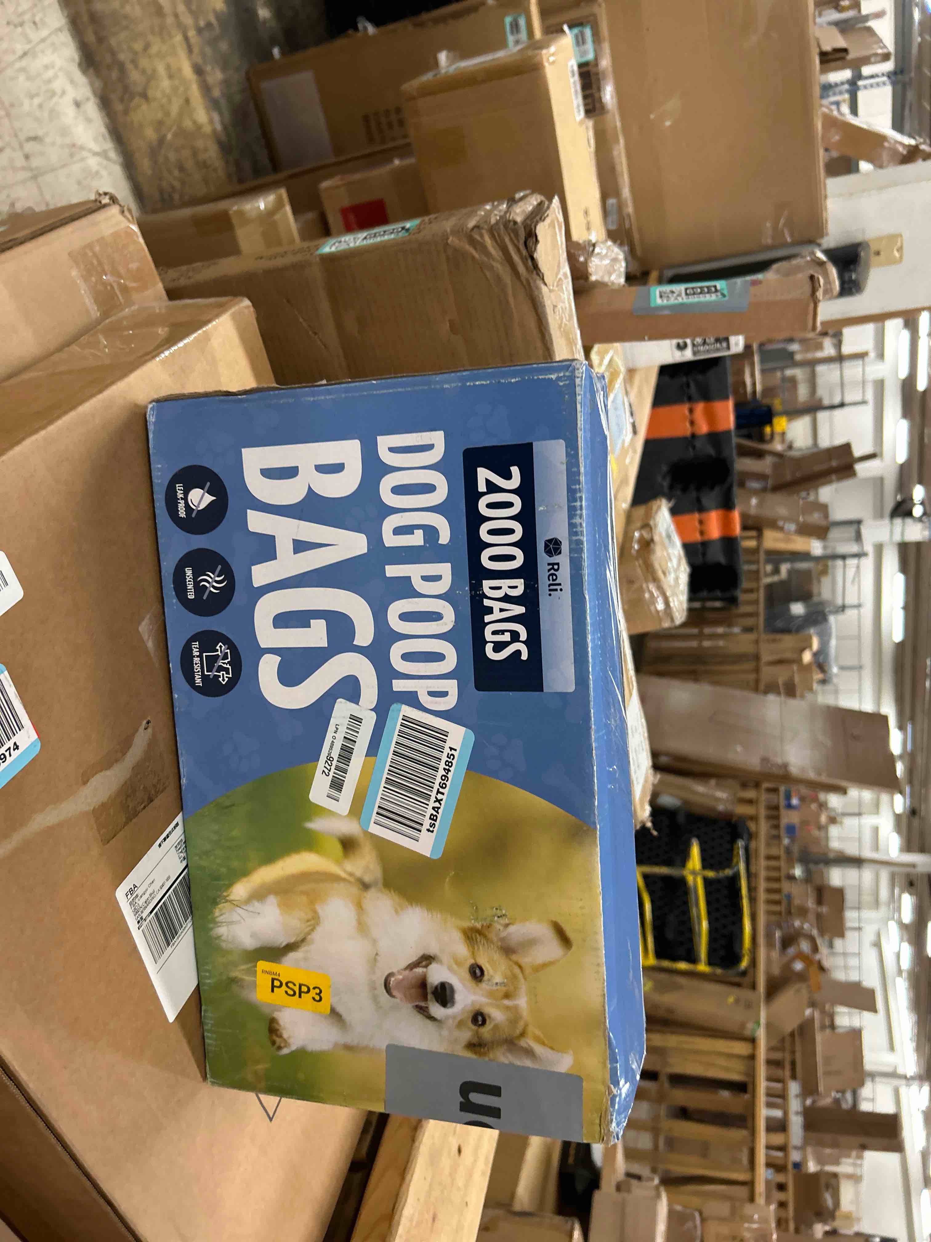 Condition photo showing New/Like New for reli. dog poop bags (2000 pack, 5 large rolls) | 9"x13" large poop bags for dogs | unscented, leak proof for doggie/pet waste clean up | black | dispenser box | bulk