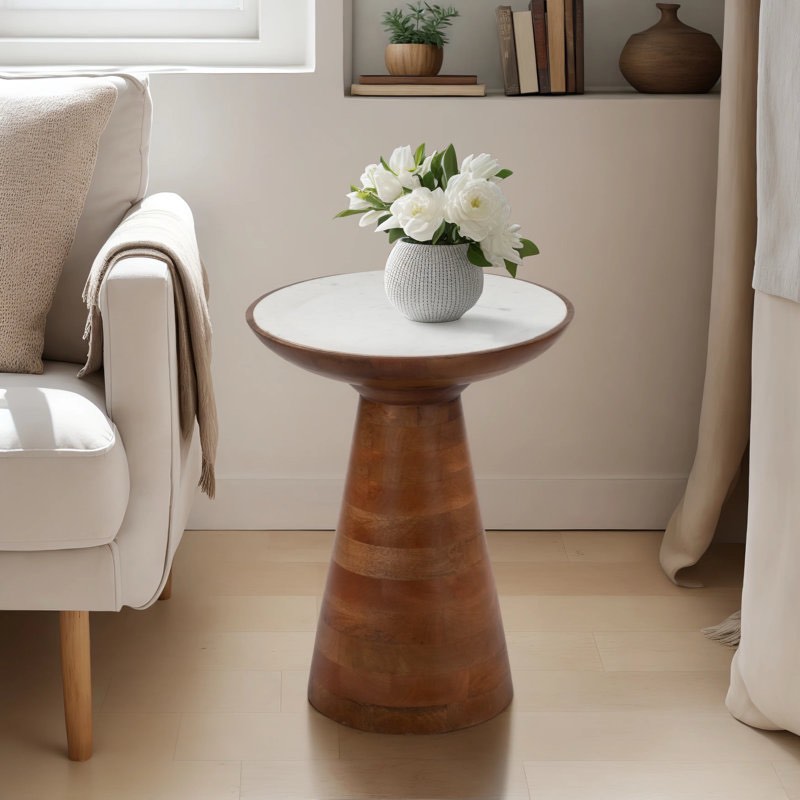 20" Marble Top Side Table with Solid Wood Base - Modern Accent End Table for Living Room - Small Side Table for Stylish and Functional Spaces