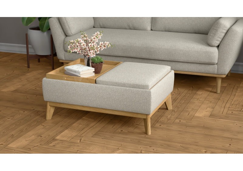 Rudi Mid-Century Modern Storage Ottoman with Reversible Tray Cushions