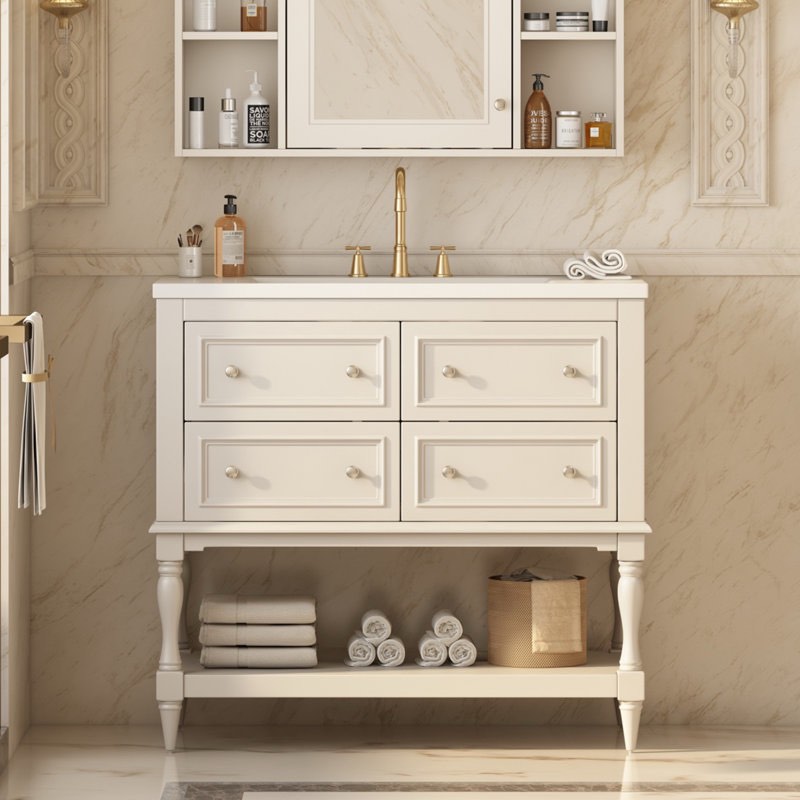 Solid Wood Frame Bathroom Cabinet, Freestanding Vanity