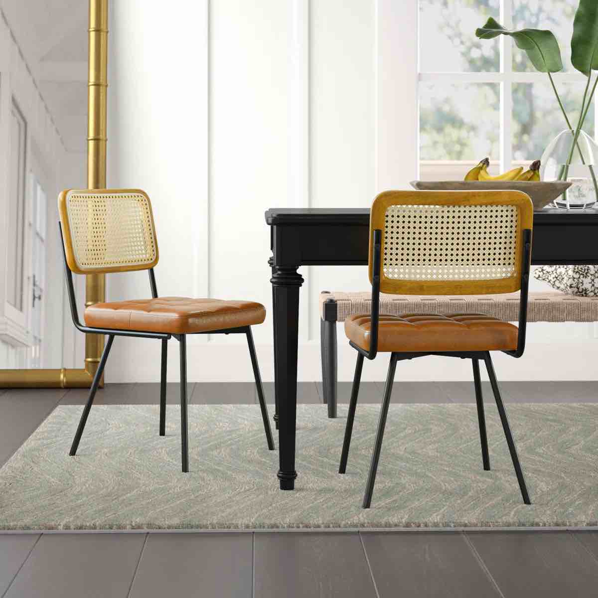 Bodnar Ratten Back Tufted PU  Upholstered Dining Side Chair