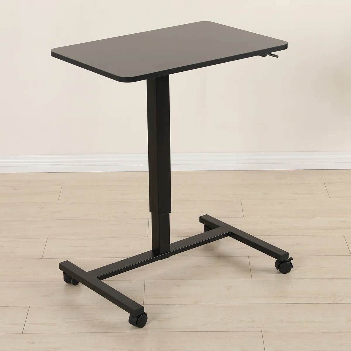 mobile computer desk, adjustable height standing table, laptop desk rolling sit-stand with wheels
