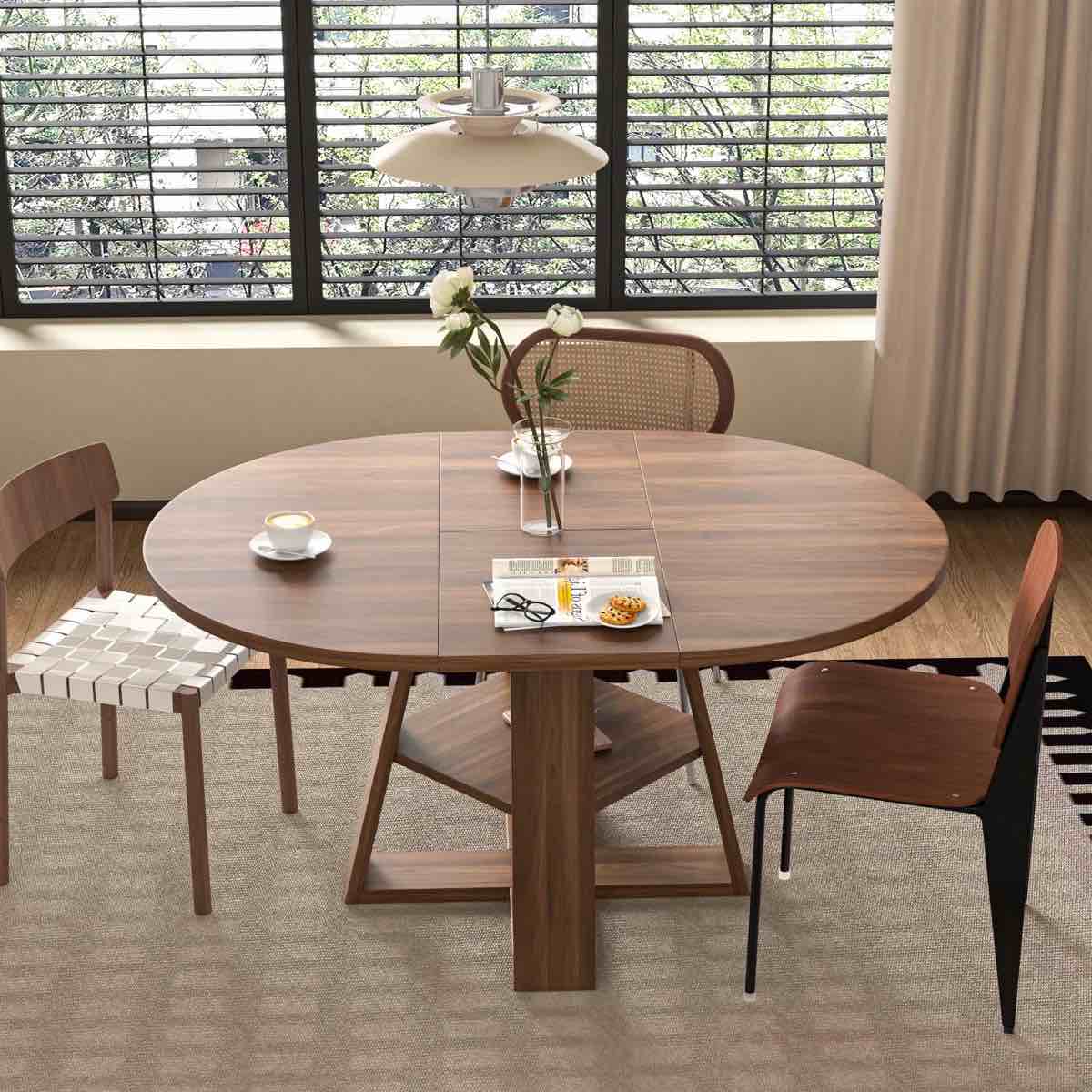 extendable dining table for 4-6 people, round dining table