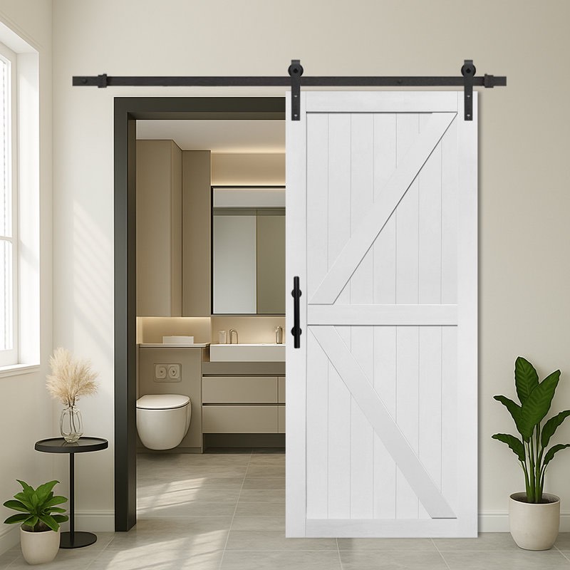 mdf barn door easy assembly -solid slab covered with water-proof pvc surface with hardware kit 