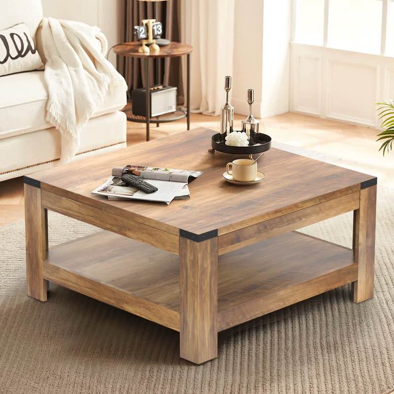 zara square coffee table with 2-tier storage shelves