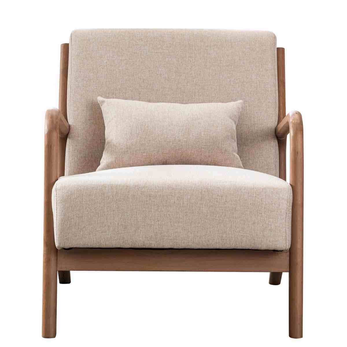 hertford 26" wide mid century upholstered solid wood accent chair with an extra pillow