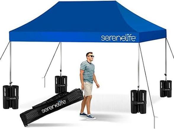 Pop Up Canopy Tent 10x15 - Commercial Instant Shelter Foldable/Collapsible Sun Shade Canopy Pop Up Tent w/Waterproof UV Resistant Tent Top, Portable Carry Bag & Sand Bag - SereneLife SLGZ15BU