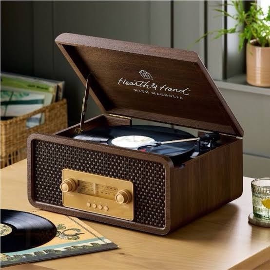 Vintage Style 3-in-1 Vinyl Record Player Wood Grain Finish - Hearth & Hand with Magnolia