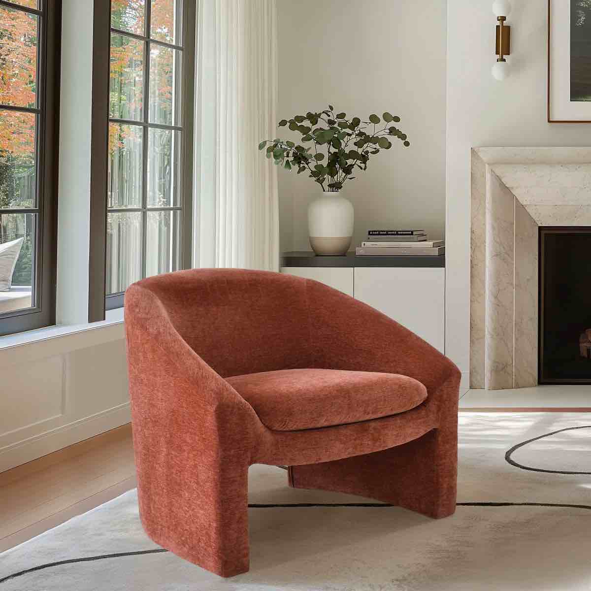 32" Wide Upholstered Chenille Sled Accent Chair With Removable Seat Cushion