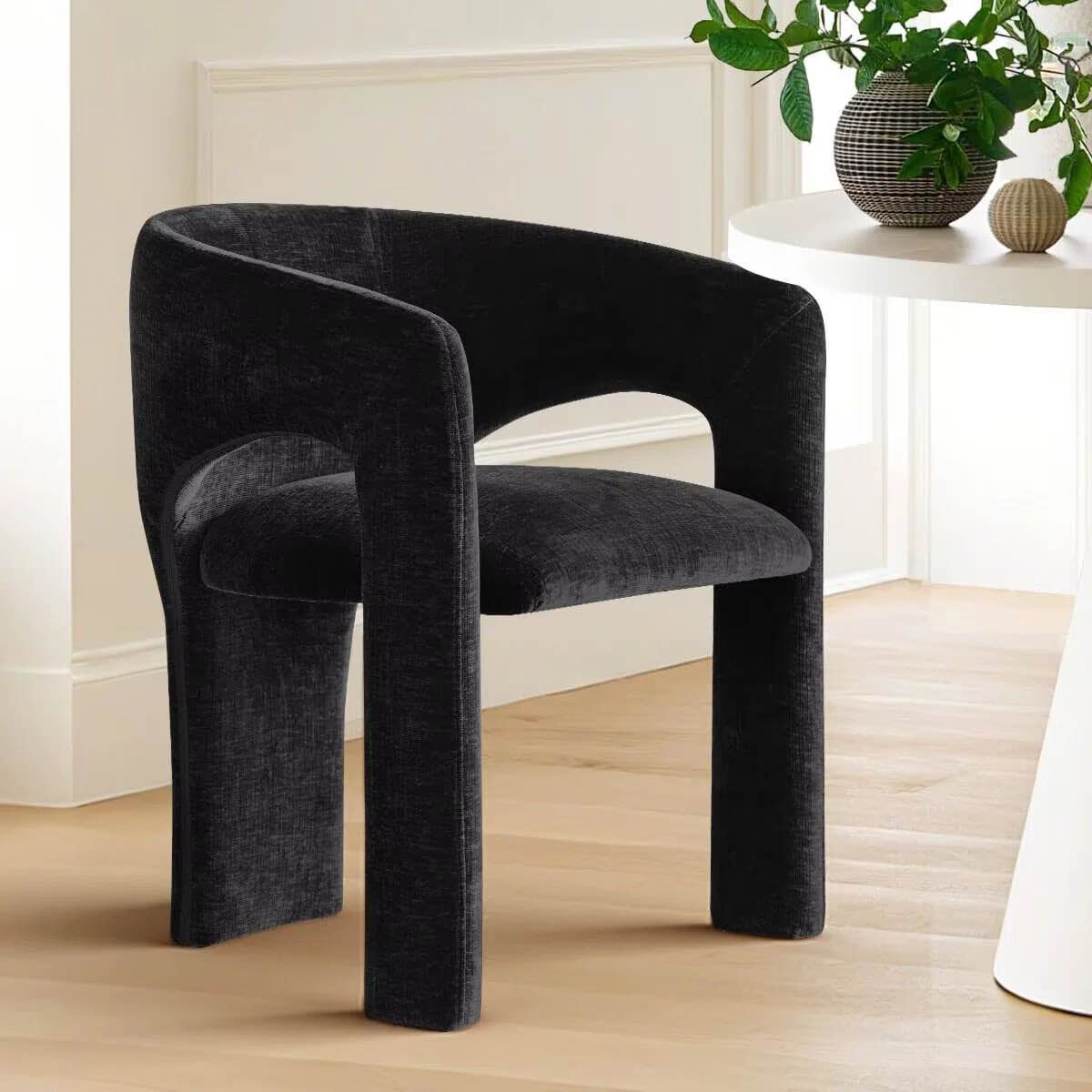 Modern Chenille Upholstered Dining Chair With Arm