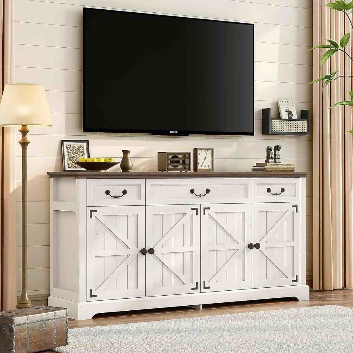 65" Sideboard Buffet Cabinet With Storage, Kitchen Storage Coffee Bar Cabinet, Farmhouse Sideboard With Drawers And Doors For Dining Living Room
