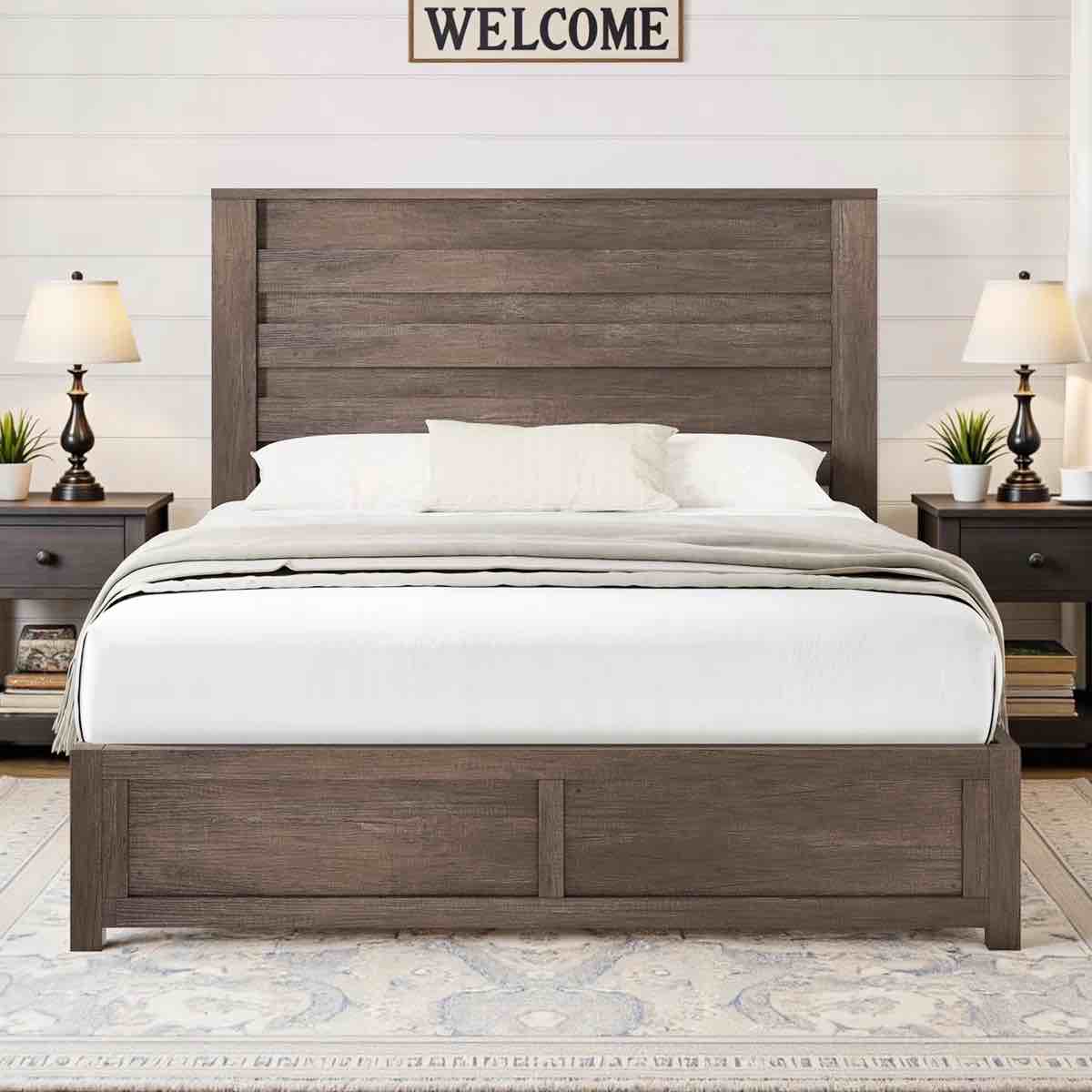 Louby 49" Farmhouse Queen Platform Bed, Gray