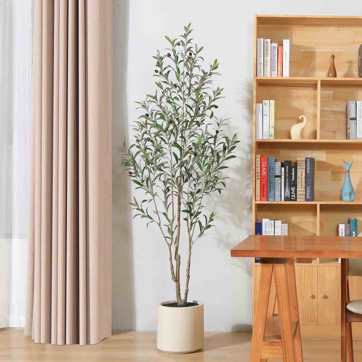 Adcock Faux Olive Tree in White Planter, Lifelike Fake Olive Plant for Indoor and Outdoor Decor 