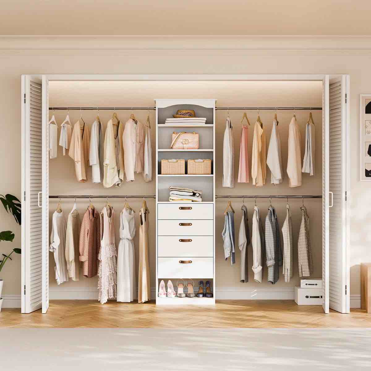 23.6"-149.6" W Closet System with 4 Drawers & Rods
