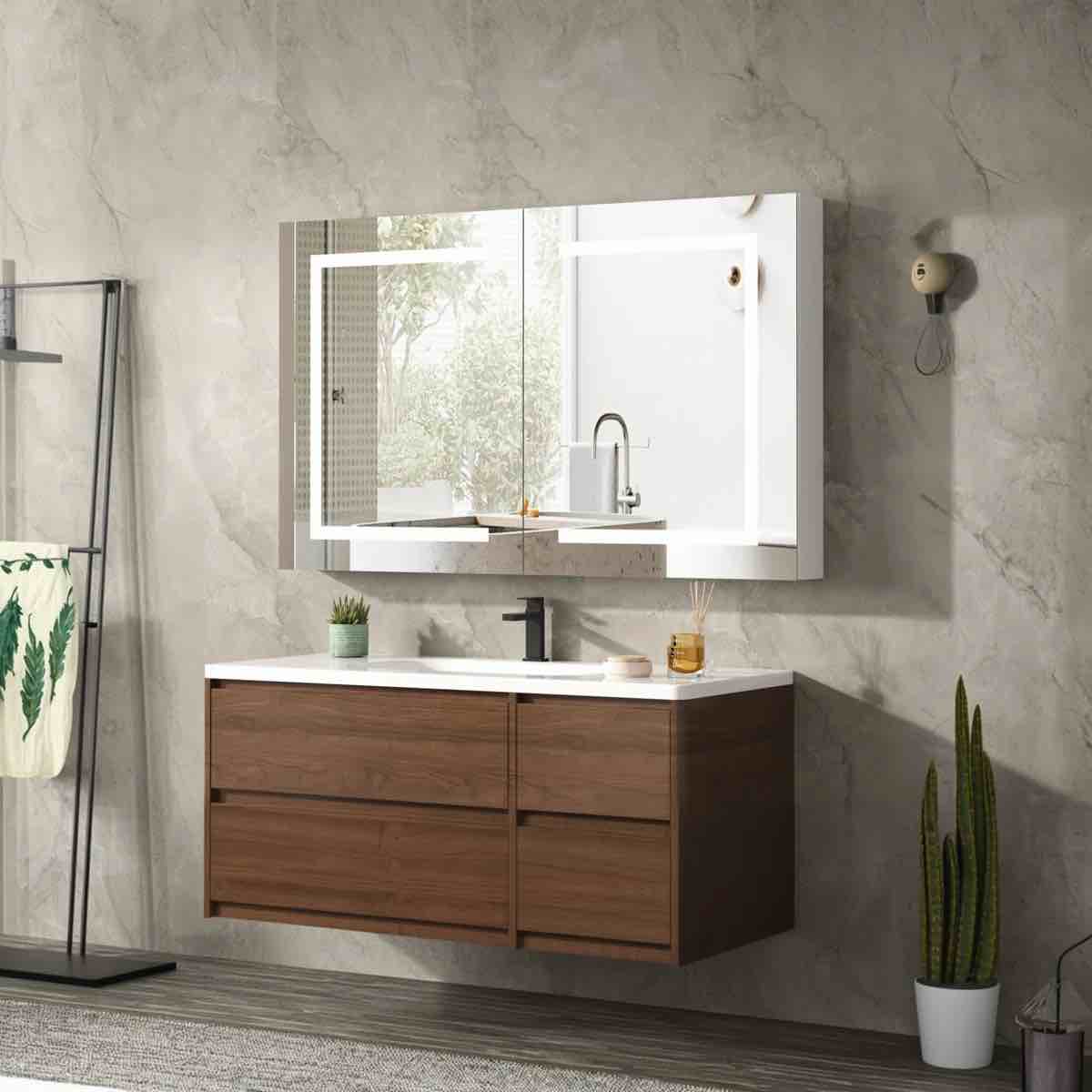 Christhilde Medicine Cabinet with LED Mirror for Bathroom, Defog, Stepless Dimming, 3 Color Change, 2 Outlets, 2USB 