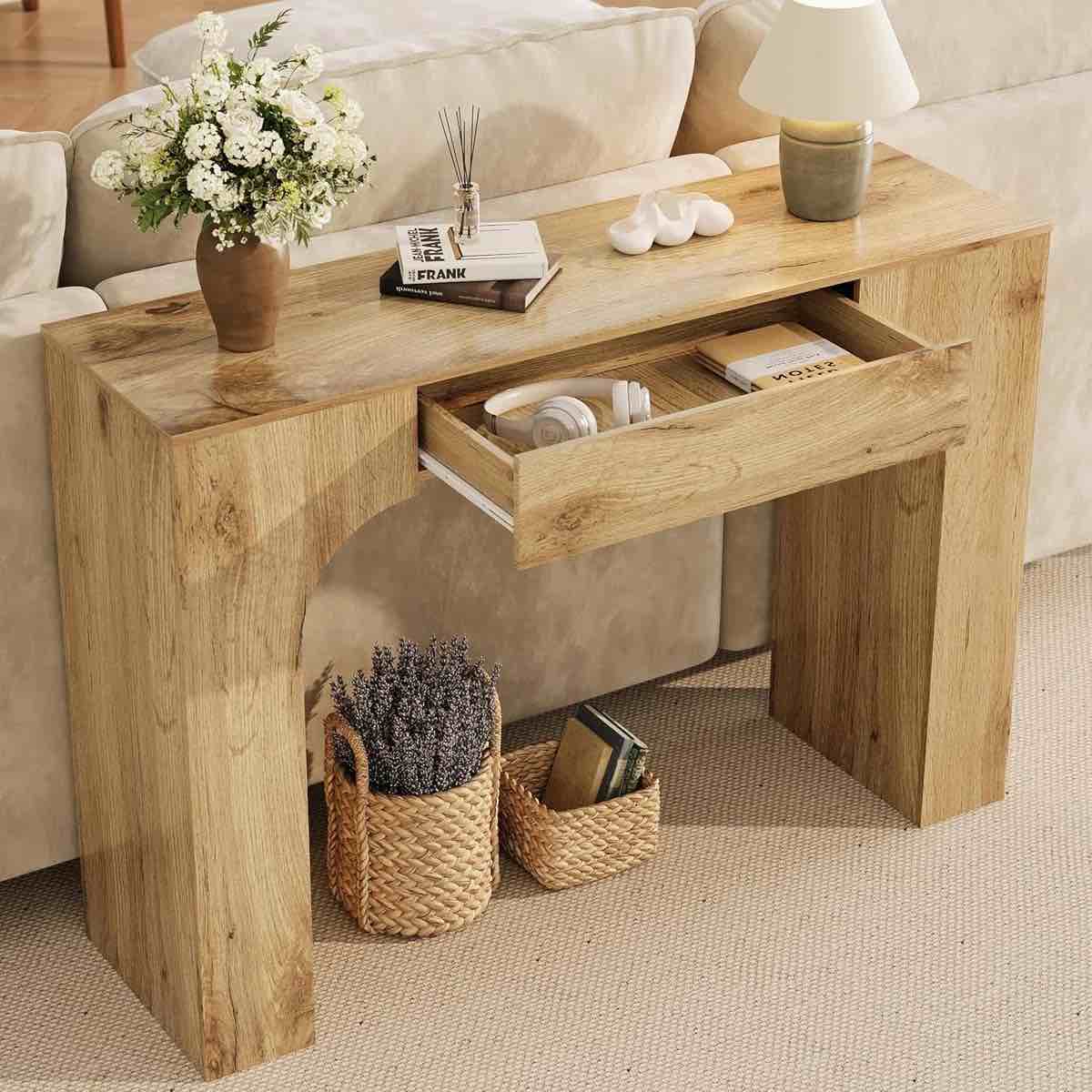 47-Inch Long Console Table with Drawer, Wooden Rectangular Sofa Table Behind The Couch, Industrial Farmhouse Entryway Foyer Hallway Tables for Entrance, Living Room 