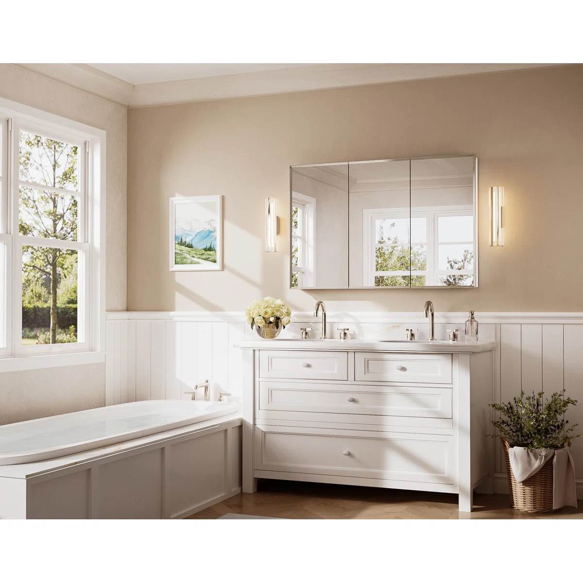 Recessed or Surface Medicine Cabinet with Mirror Aluminum Framed Adjustable Shelves, Tempered Glass, Waterproof Design 