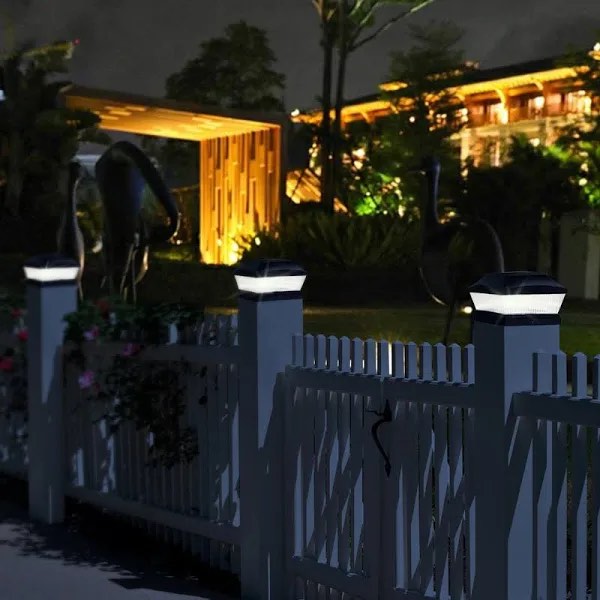 Glitzhome Solar Post Black Powered LED Fence Deck Post-Light Cap-Light (Set of 4)