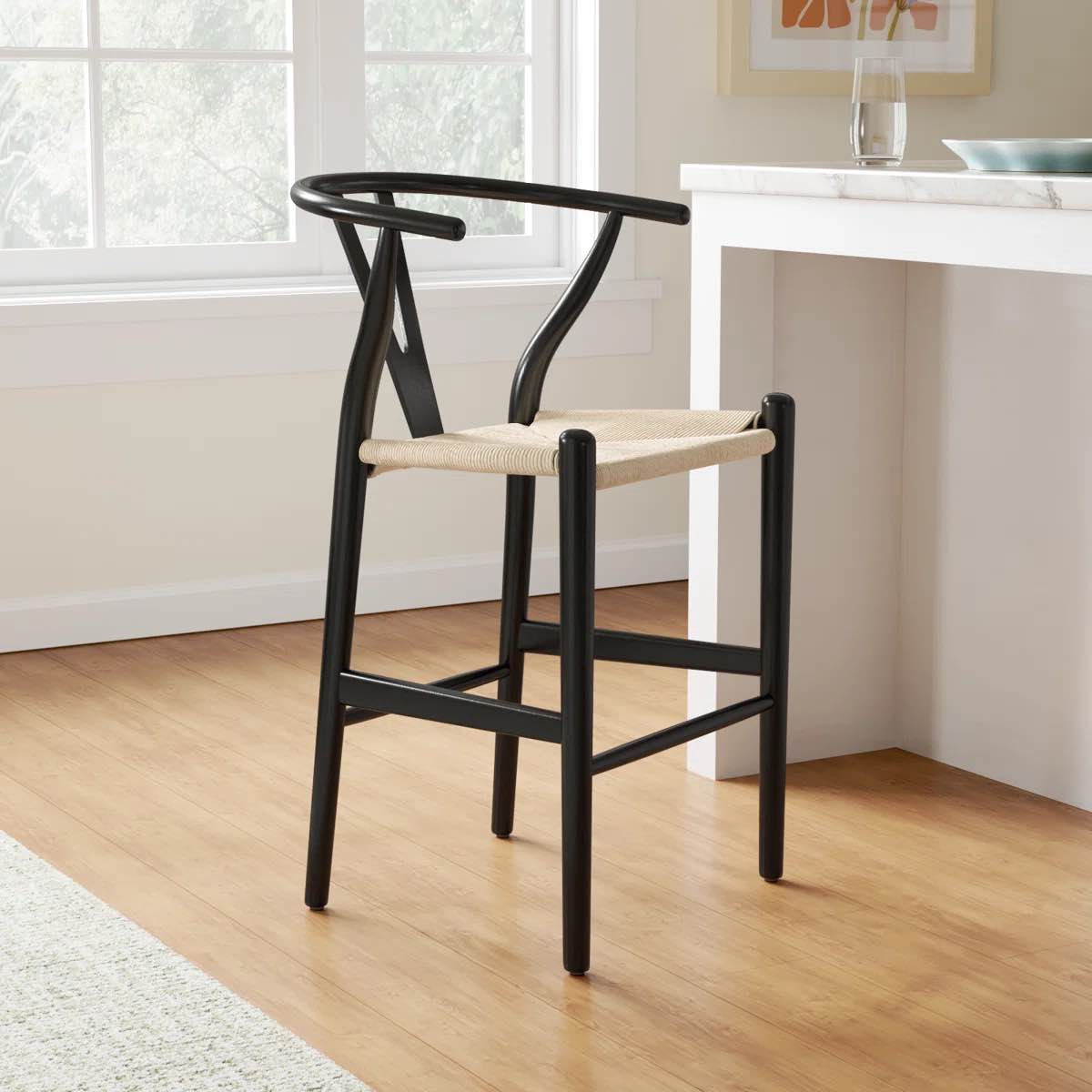 Poly & Bark Wyn Solid Wood Counter Stool with Weave Seat