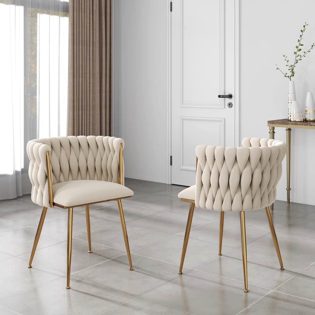Pair of Velvet Woven Dining Chair By Everly Quinn