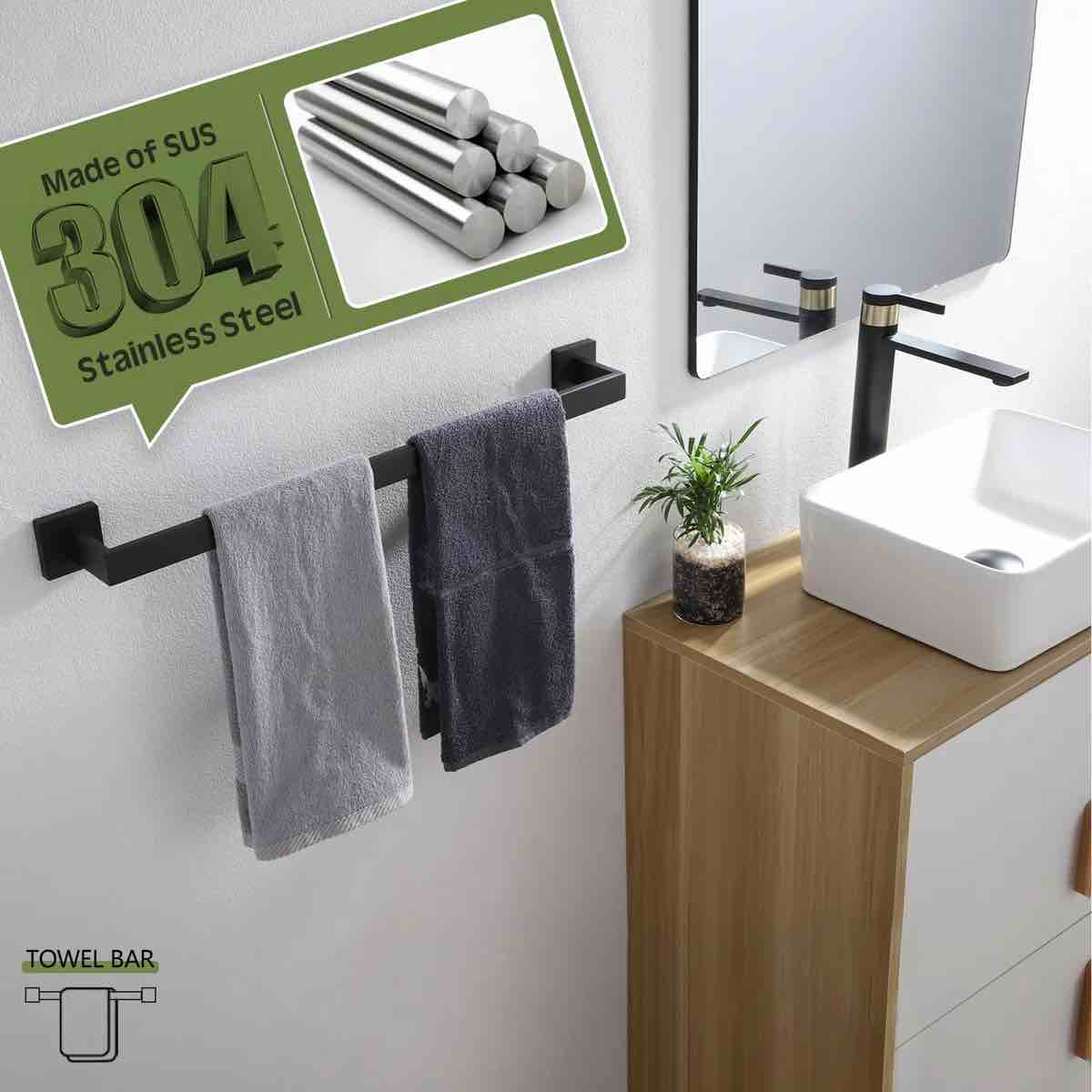 20" Towel Bar Wall Mounted B4003BK-L20 By KOKOSIRI