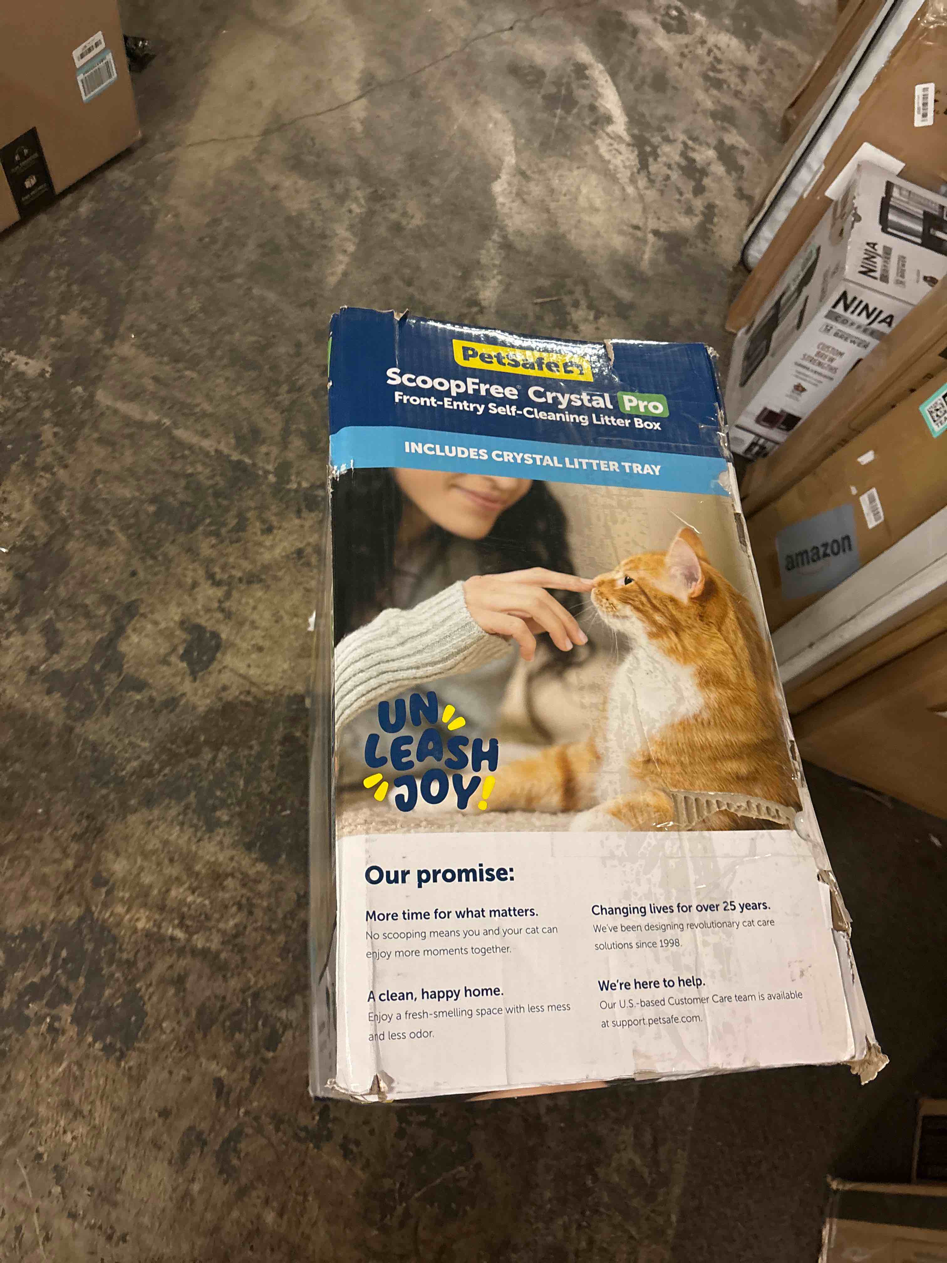 Condition photo showing New/Like New for PetSafe Legacy ScoopFree Crystal Pro Self-Cleaning Automatic Cat Litter Box - Front-Entry Motion-Sensing Cat Box with Integrated Health Counter - Includes 1 Disposable Crystal Litter Tray Crystal Pro Legacy Litter Box