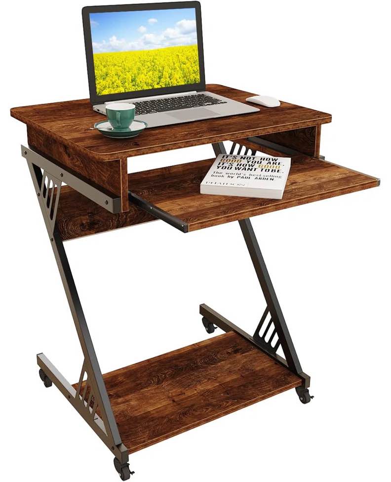 Condition photo showing New/Like New for 23.6" Z-Shaped Computer Desk with Keyboard Tray and Wheels, Compact Study Table for Small Spaces 