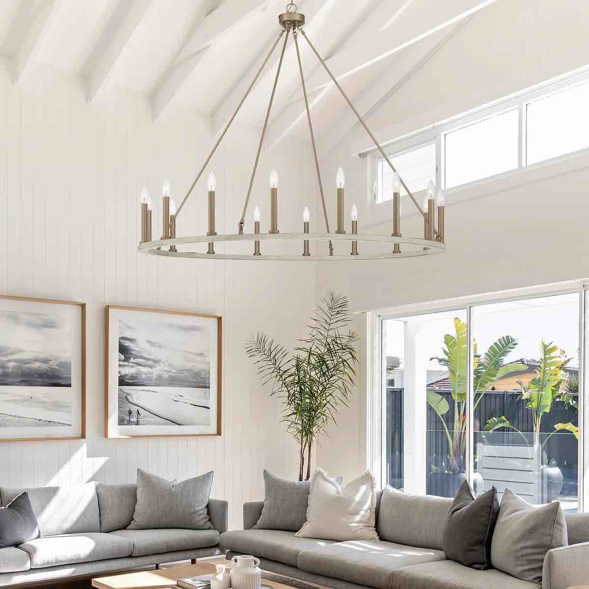 Adriana 16-Light 47" Dimmable Farmhouse Wagon Wheel Chandelier for Dining Room & Living Room