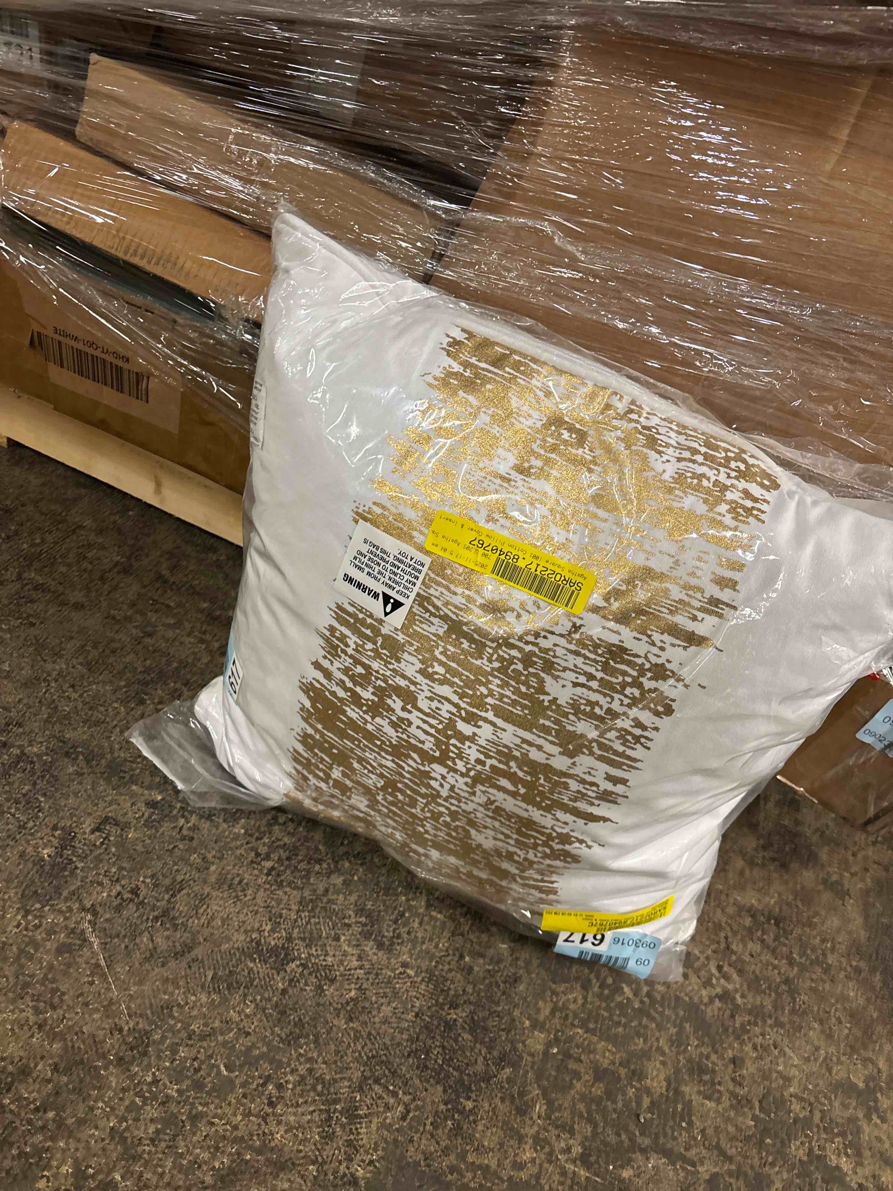 Condition photo showing New/Like New for 20"x20" Oversize Down Filled Metallic Banded Square Throw Pillow - Saro Lifestyle: Contemporary Couch Accent