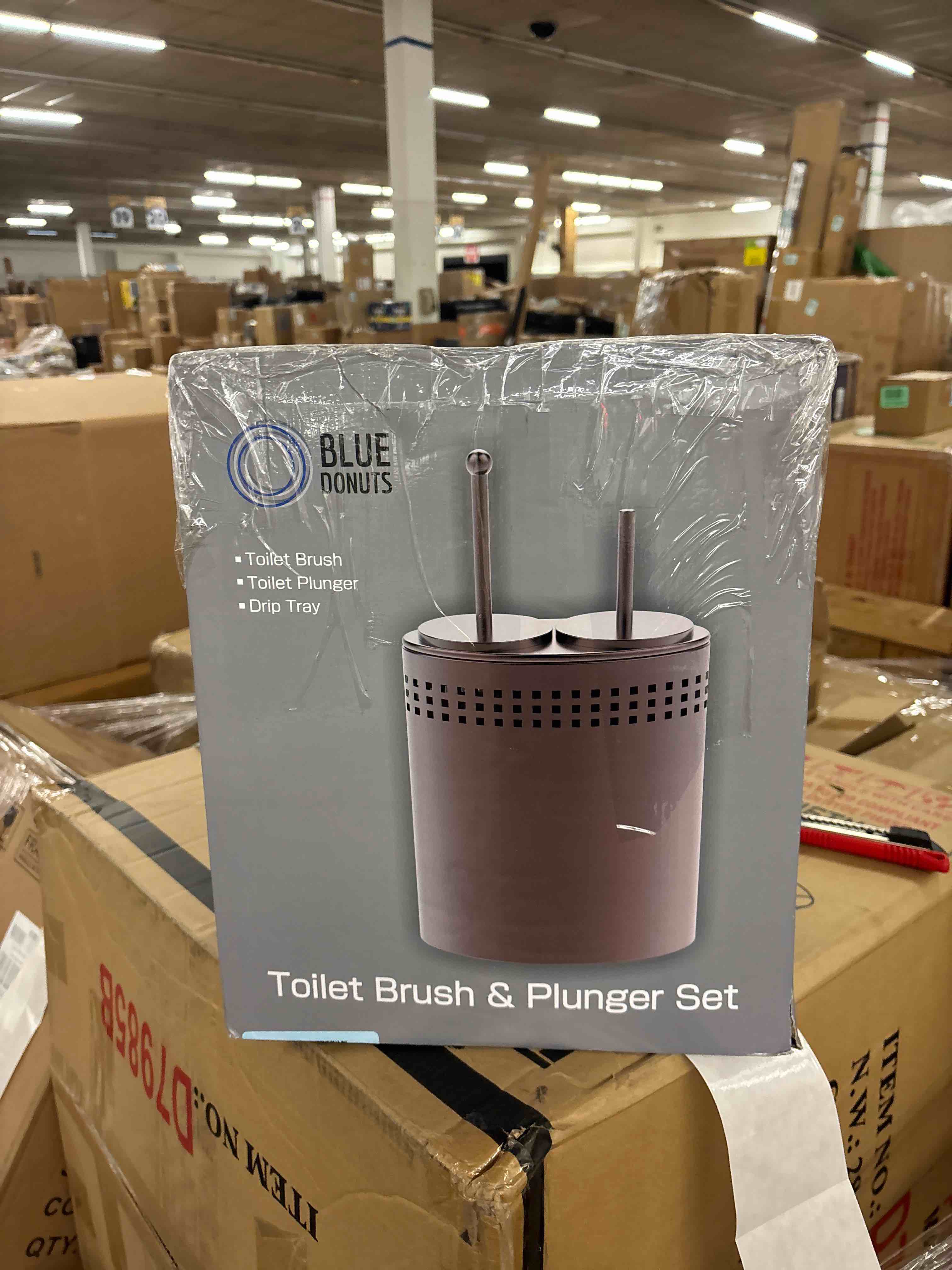 Condition photo showing New/Like New for Blue Donuts Toilet Brush and Plunger Set with Holder, Modern Black Bathroom Accessories Toilet Plunger and Toilet Bowl Brush Combo