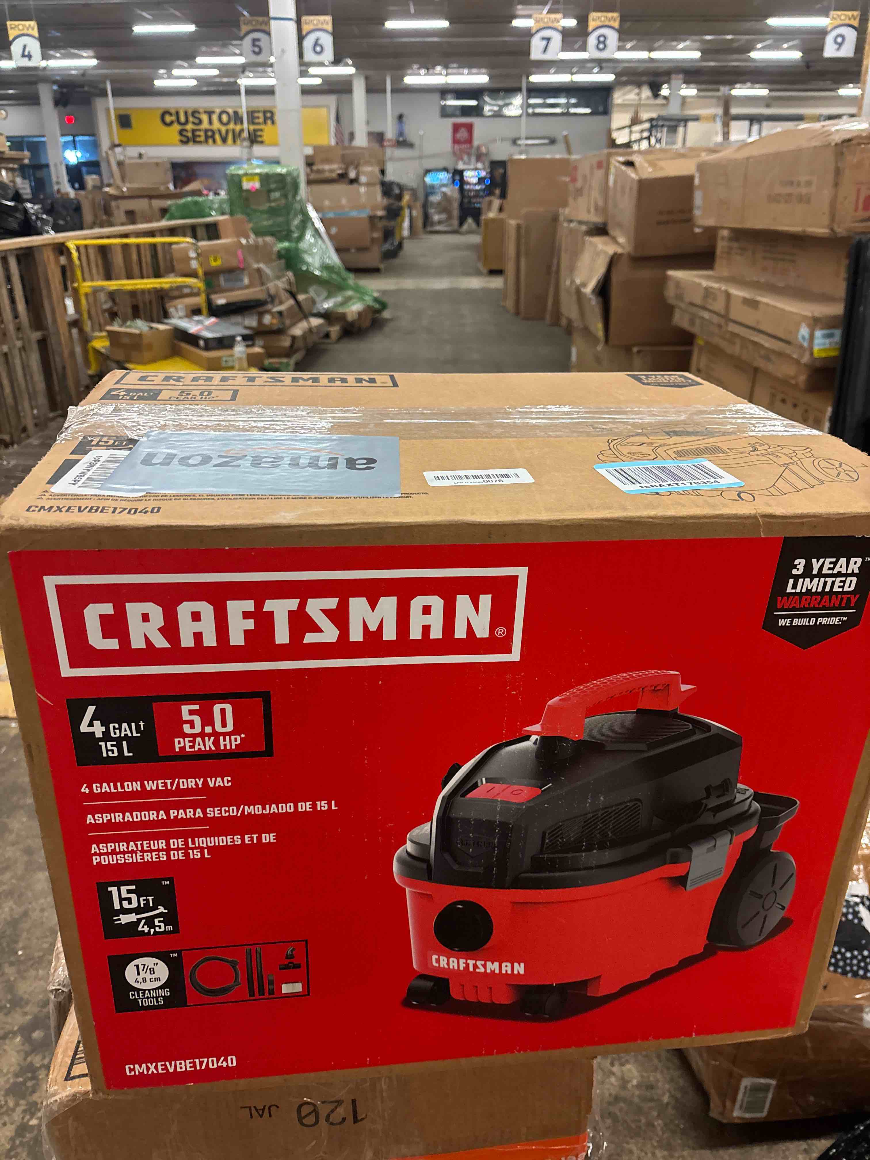 Condition photo showing New/Like New for Craftsman 2027722 4 gal 120V 5 HP Corded Wet & Dry Vacuum  Black & Red