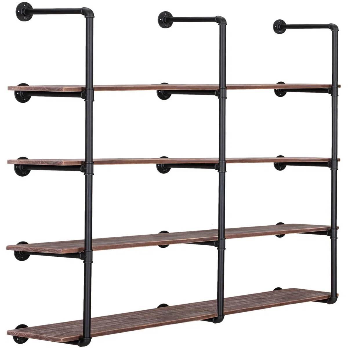 Allisen 4 Tier Farmhouse D.I.Y Iron Pipe Shelf Wall Mount Open Shelf (Wooden board not included)