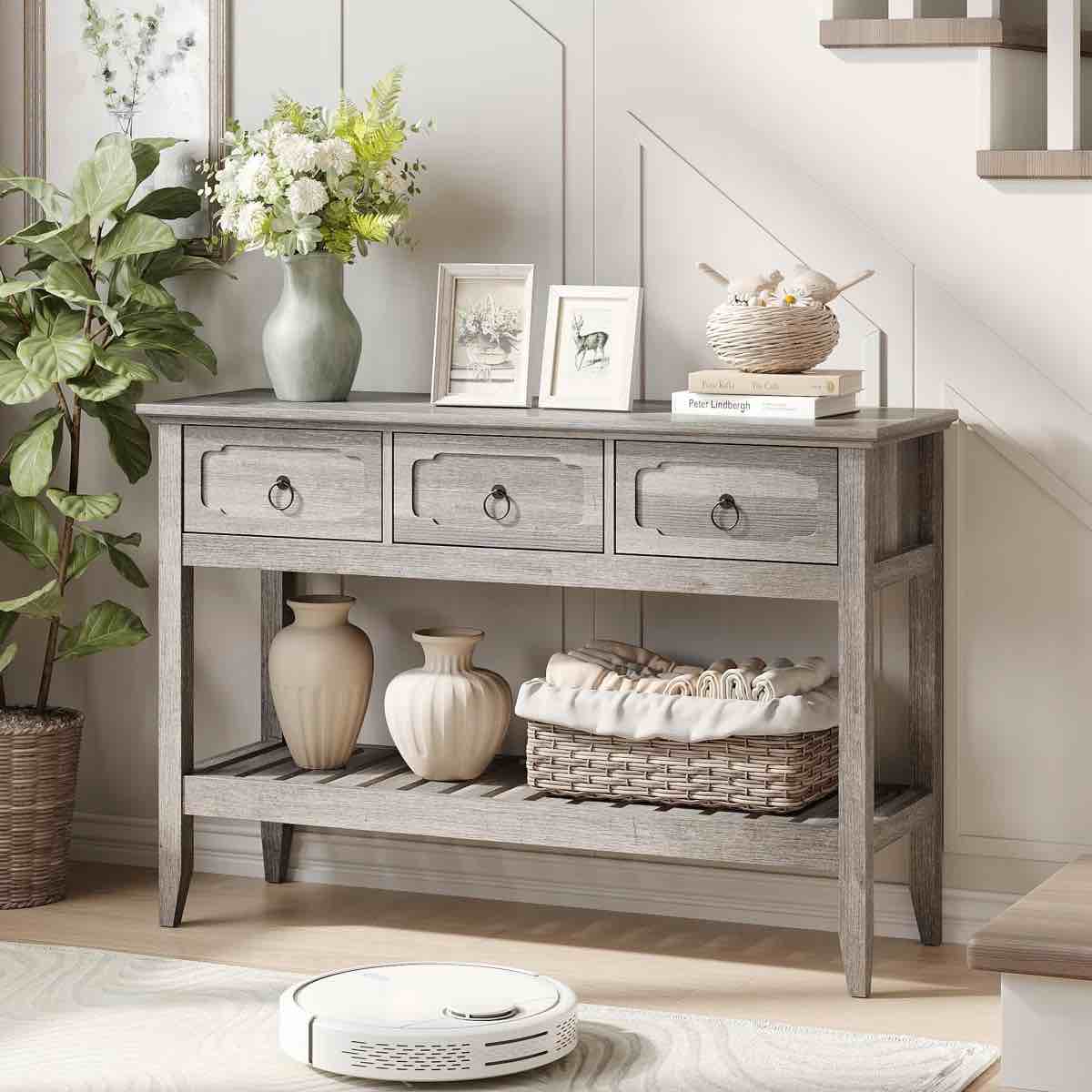 Rustic Entryway Table With Large Storage Space