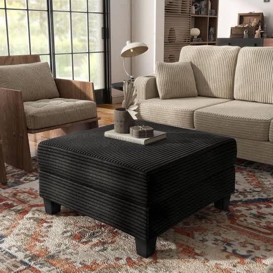 Kasin Black Chenille Square Storage Ottoman Medium Size Ottoman