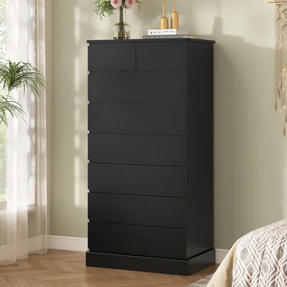 Bedroom Tall Dresser With 8 Drawers, 59.6 Inch Tall Dresser And Chest Of Drawers, Modern Wooden Closet Organizer And Storage, Large Vertical Dresser For Bedroom, Closet, Hallway 