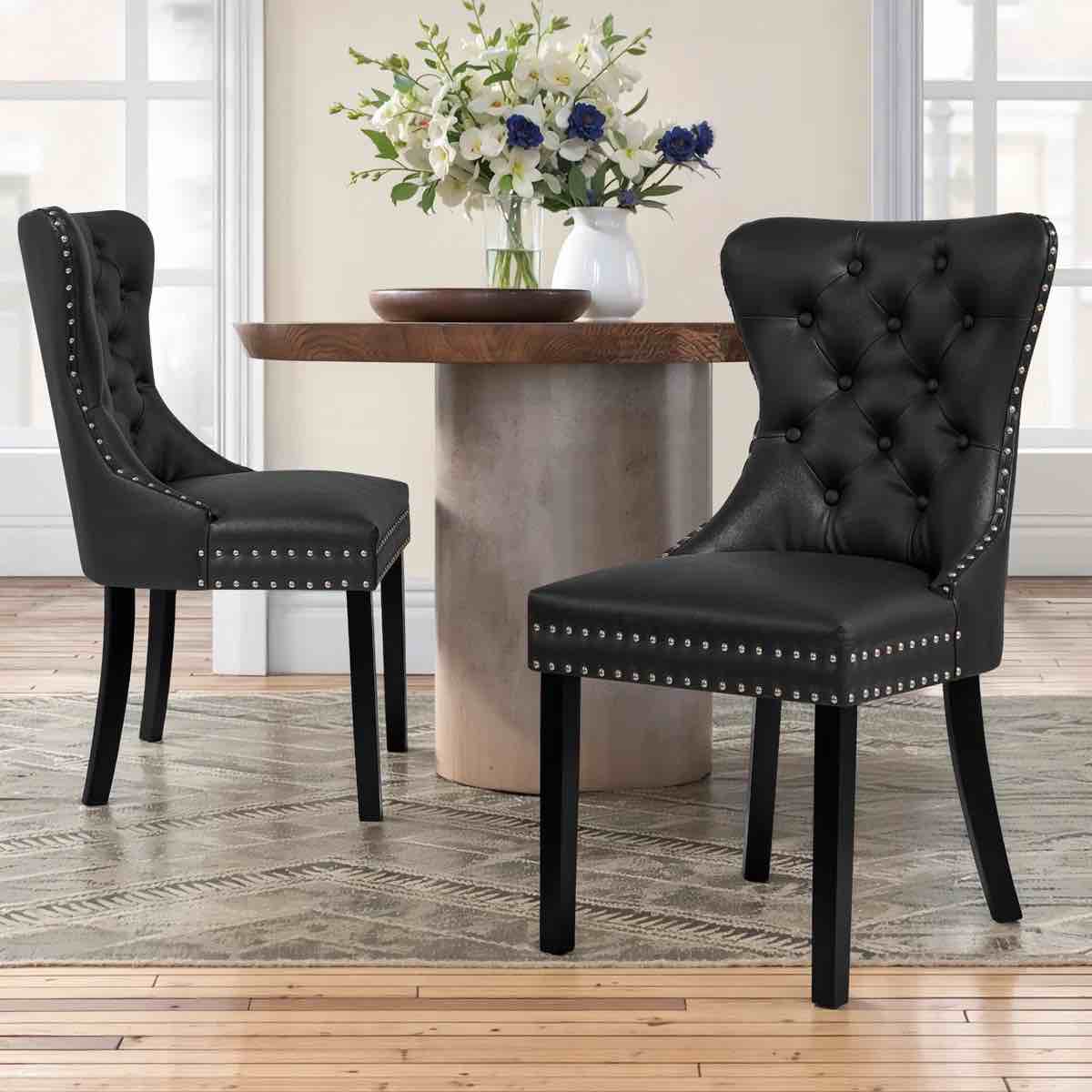 Seita Tufted Leather Upholstered Wing Back Parsons Chair 