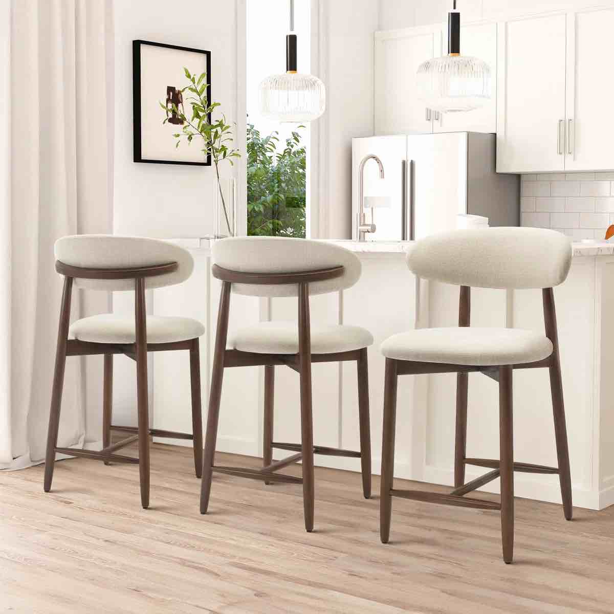 Colomy Upholstered 25'' Counter Stool with Solid Wood Frame 
